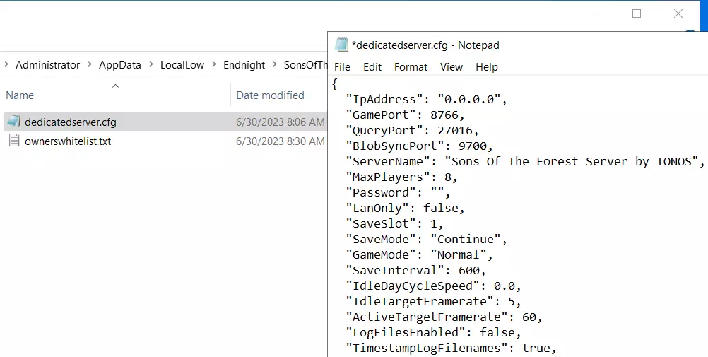 Sons of the Forest server: dedicatedserver.cfg Image: Sons of the Forest server: dedicatedserver.cfg