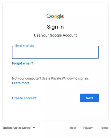 Image: Google account: registration