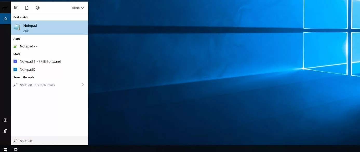Image: Search result for “Notepad” in Windows 10