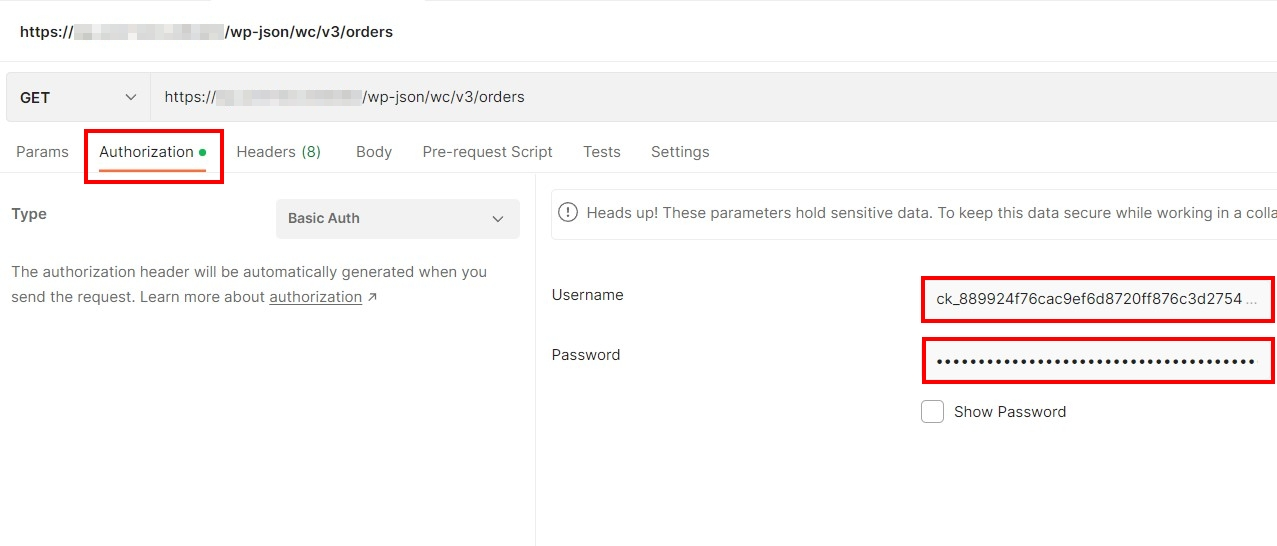 Screenshot of Authorisation page in Postman Screenshot of Authorisation page in Postman
