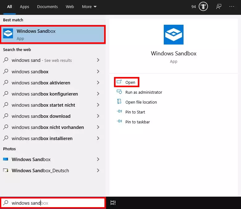 Image: Opening Windows Sandbox