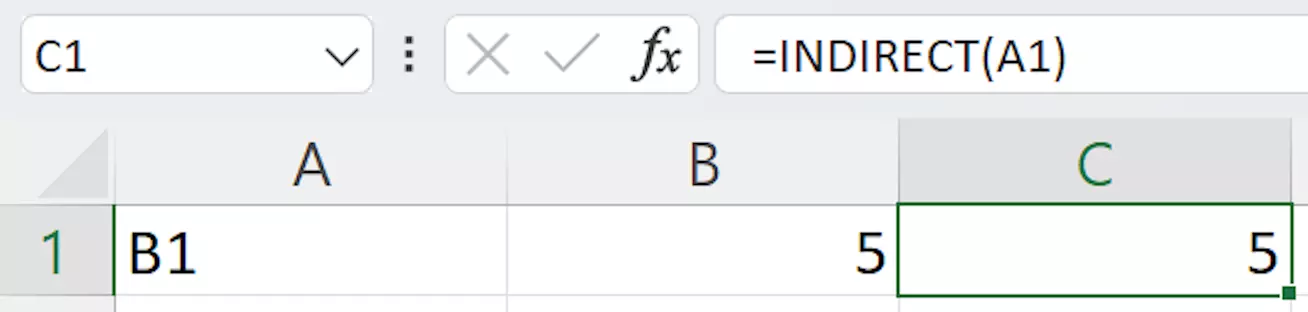 Screenshot of the simplest example of the INDIRECT function in an Excel table Image: Screenshot of the simplest example of the INDIRECT function in an Excel table