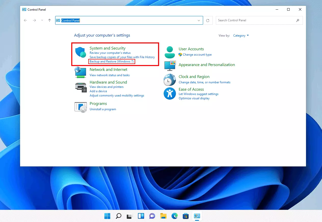 Image: ‘Backup and Restore’ in Windows 11 Control Panel
