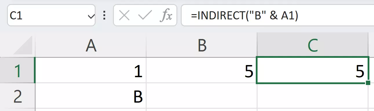 The INDIRECT Excel function shown with a text entry in the cell reference Image: The INDIRECT Excel function shown with a text entry in the cell reference