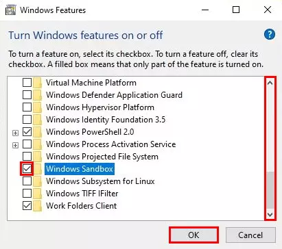 Image: Windows Features: Activating Windows Sandbox
