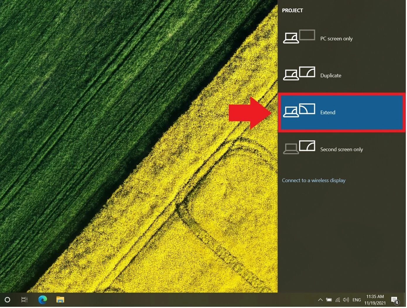 Image: Windows 10: Quick menu with options for display devices