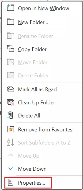 Image: Outlook: Mailbox menu