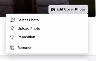Facebook menu: Edit Cover Photo
