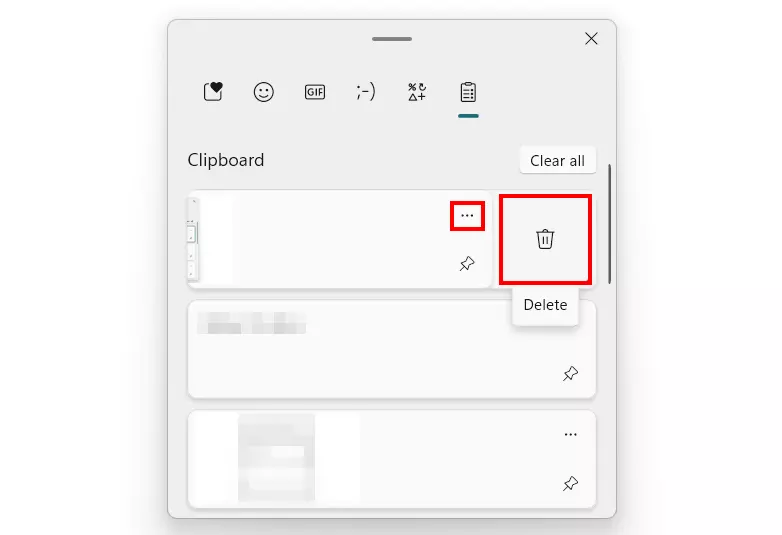 Image: Delete single item from Windows 11 Clipboard
