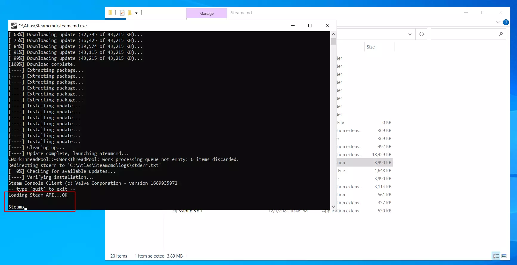 Input mask of the steamcmd.exe file after successful installation Image: Input mask of the steamcmd.exe file after successful installation