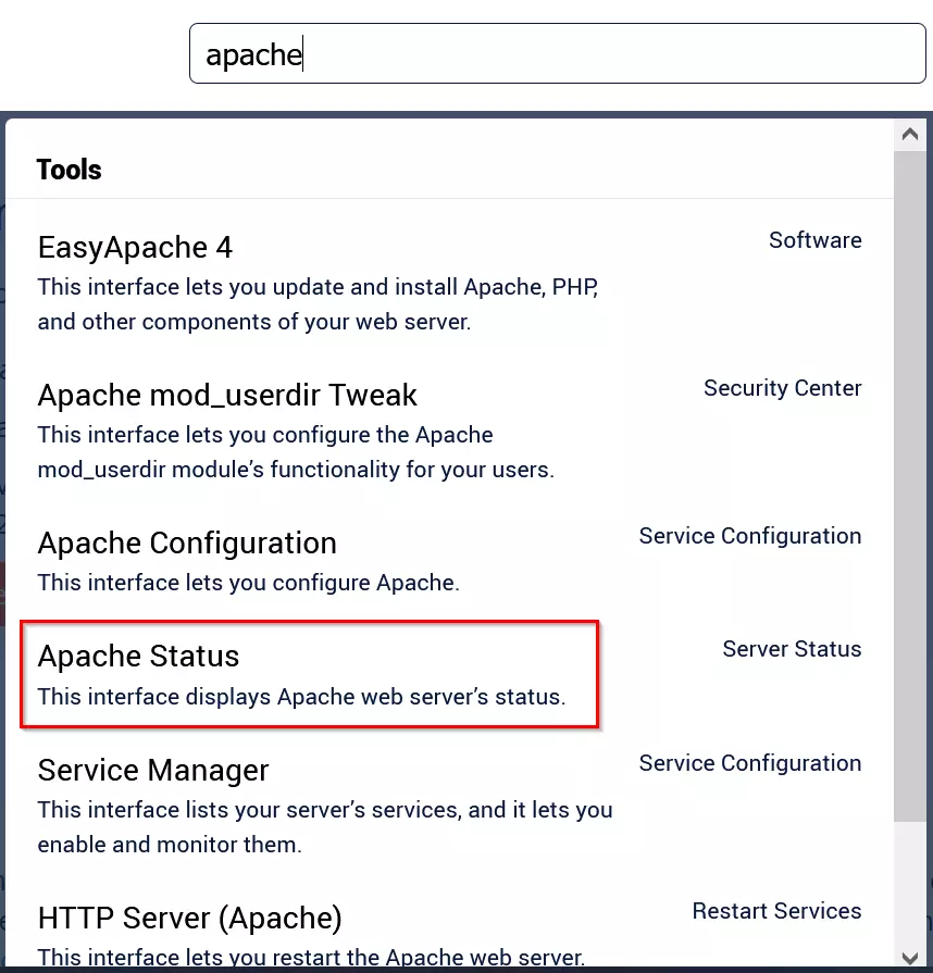 WebHost Manager: Apache search results WebHost Manager: Apache search results