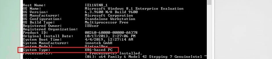 Image: Windows Command Prompt: Result of the “systeminfo” command